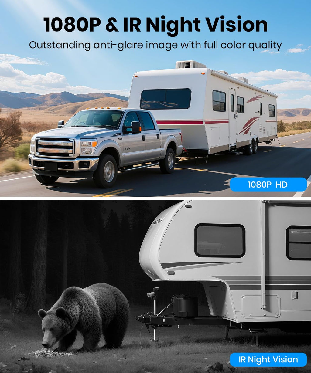 AUTO-VOX 2 Solar Wireless Backup Camera System: 7.2” 1080P HD Monitor, 3-Min Quick Installation for Wider Rear & Trailer View, IP69K Waterproof Back Up Camera for Truck, RV, Camper, Horse/Boat Trailer