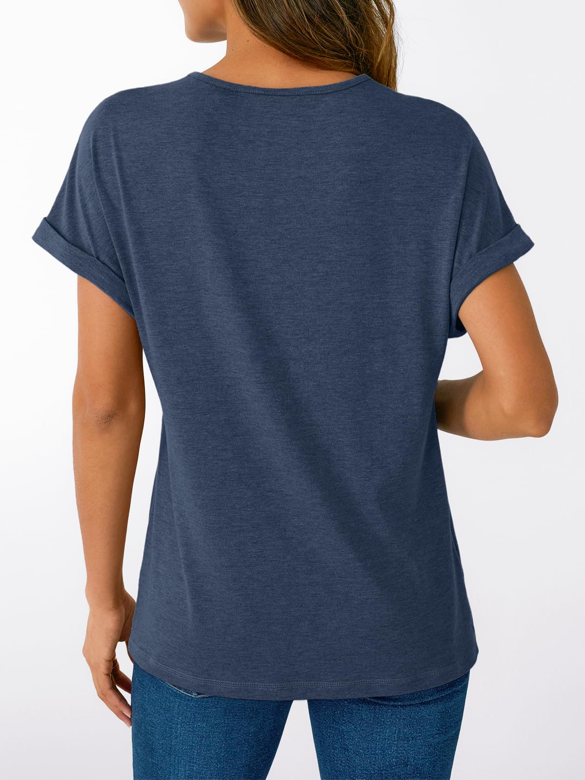 AUTOMET Short Sleeve V Neck T Shirts Womens 2026 Summer Business Casual Henley Tops Cap Sleeve Spring Fashion Clothes Dressy Lightweight Work Tshirts Loose Blouses Cute Outfits Clothing Navy Blue L