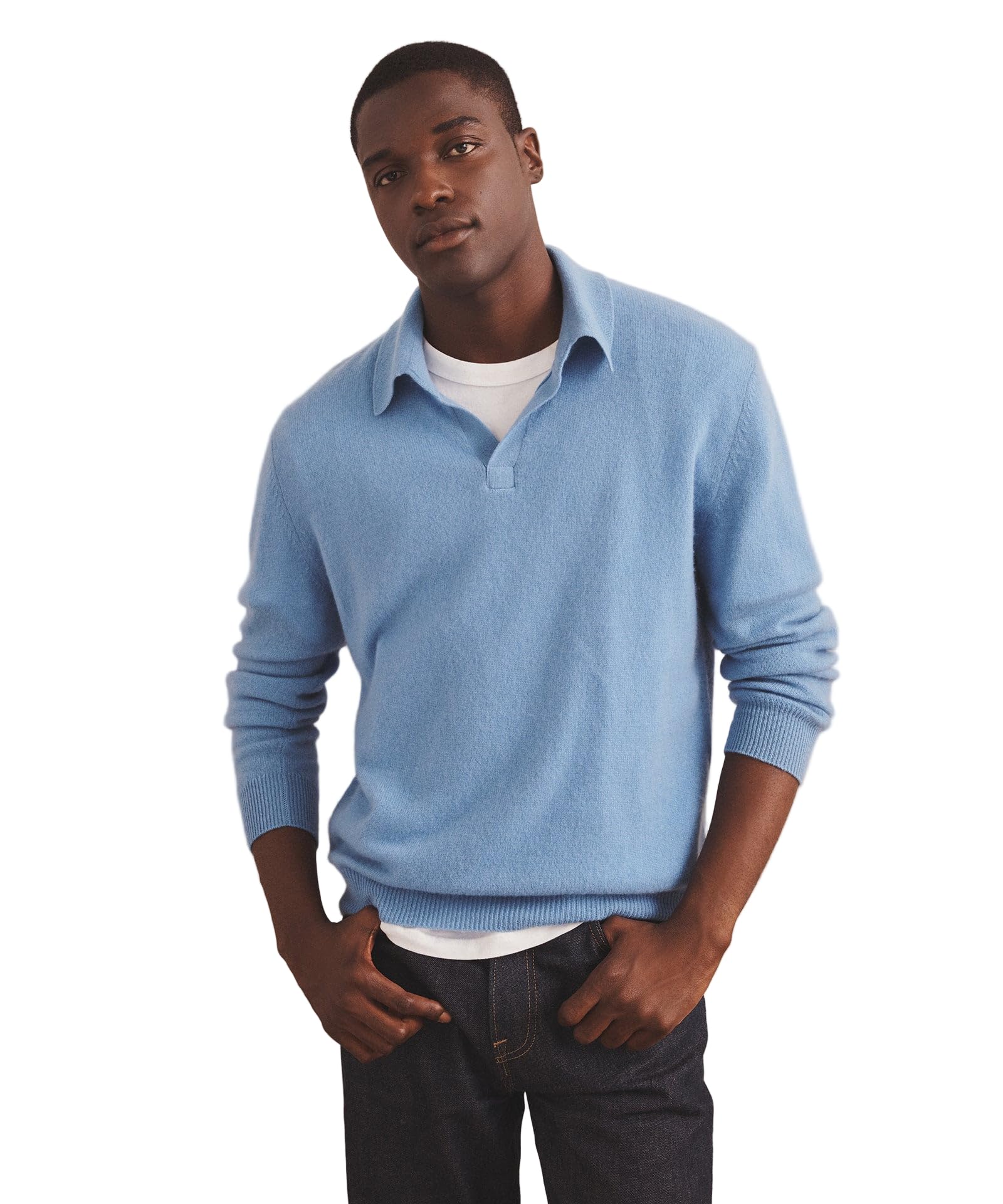 NAADAM, Lightweight Cashmere Relaxed Polo, Sky Blue, M