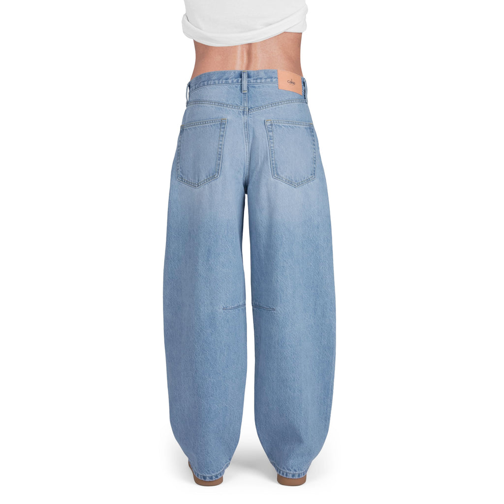 CAKE THE LABEL Womens Baggy Barrel Jeans Wide Leg High Rise Premium Denim Pants Light Blue