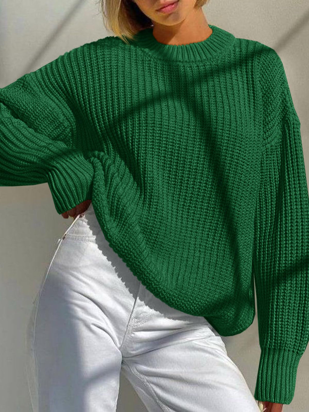 Saodimallsu Womens Oversized Sweater Long Sleeve Crewneck Ribbed Knit Pullover 2025 Fall Casual Chunky Trendy Sweaters Green