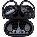 GNMN Active Noise Cancelling Ear Buds Wireless Earbuds 96hrs Playback Bluetooth Headphones Dual Battery Display Stereo Bass Earphones with Earhooks (Standard, Black)
