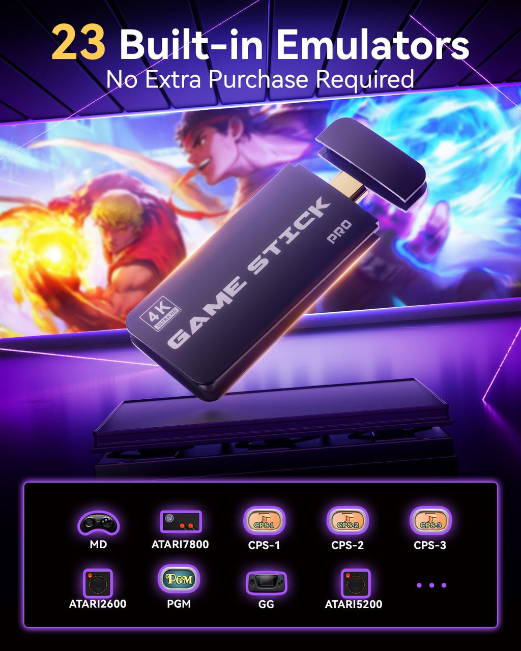 2026 Upgraded Retro Gaming Console, 20,000+ Retro Game Stick, 23 Emulators, 4K HD HDMI TV Game Stick, Built-in Classic Video Games, Plug & Play Game Console for TV 2 Wireless Controllers (Black)