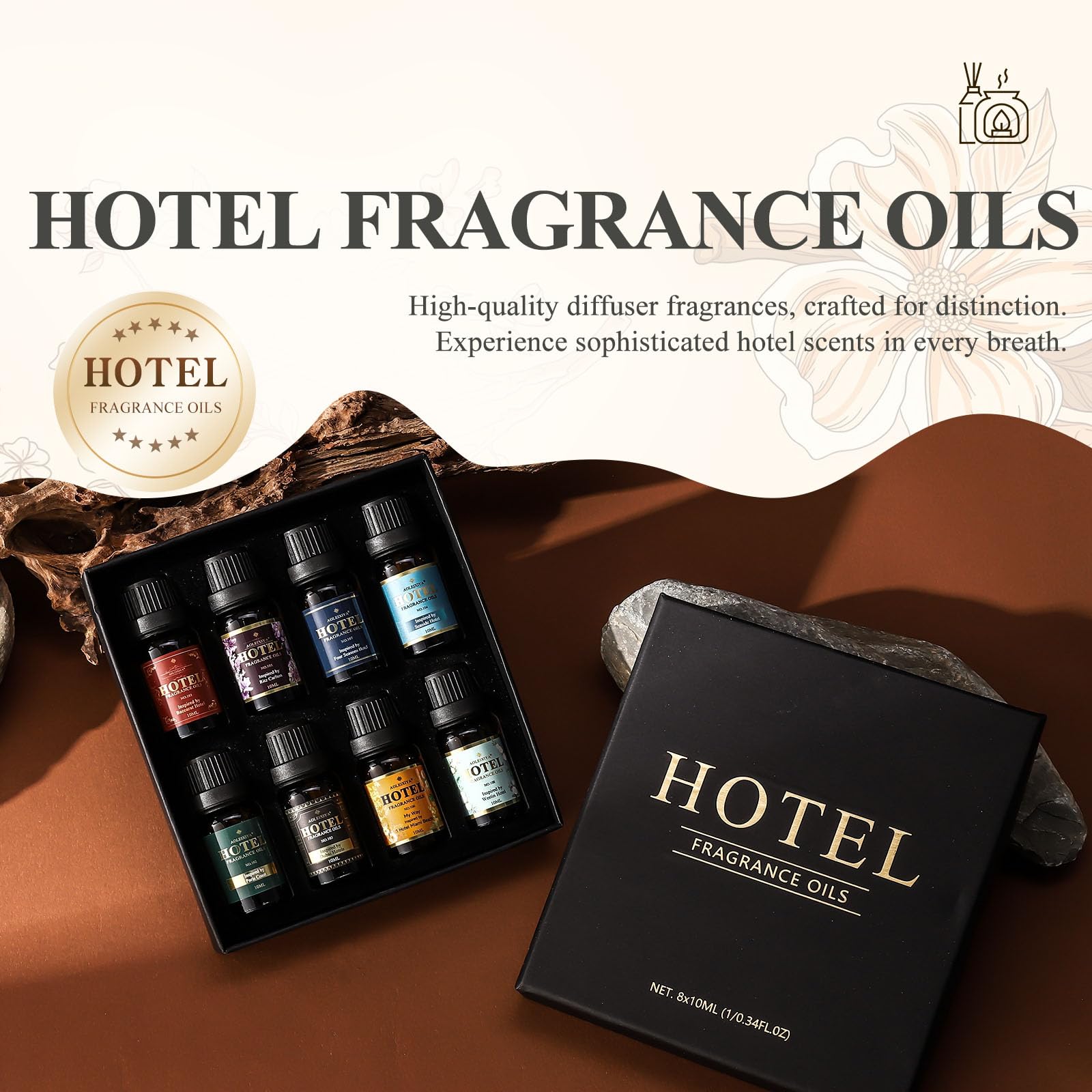 Hotel Diffuser Oil Gift Set - Inspired by 5-Star Hotel Fragrance Oil Set - My Way, White Tea,Baccarat,Four Seasons,Dubai,Beachfront Villa,Paris Coast