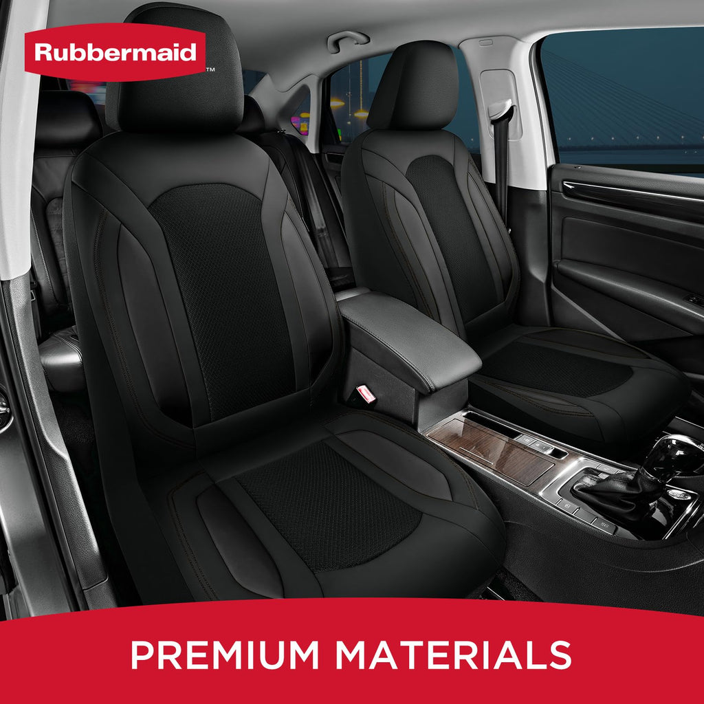 Rubbermaid Leather Mesh Car Seat Covers, Breathable Air Mesh Front Seat Cover, Universal Fit Slip-on Design, Airbag Compatible, Automotive Seat Protector for Most Cars, SUVs, Trucks, Vans-Black