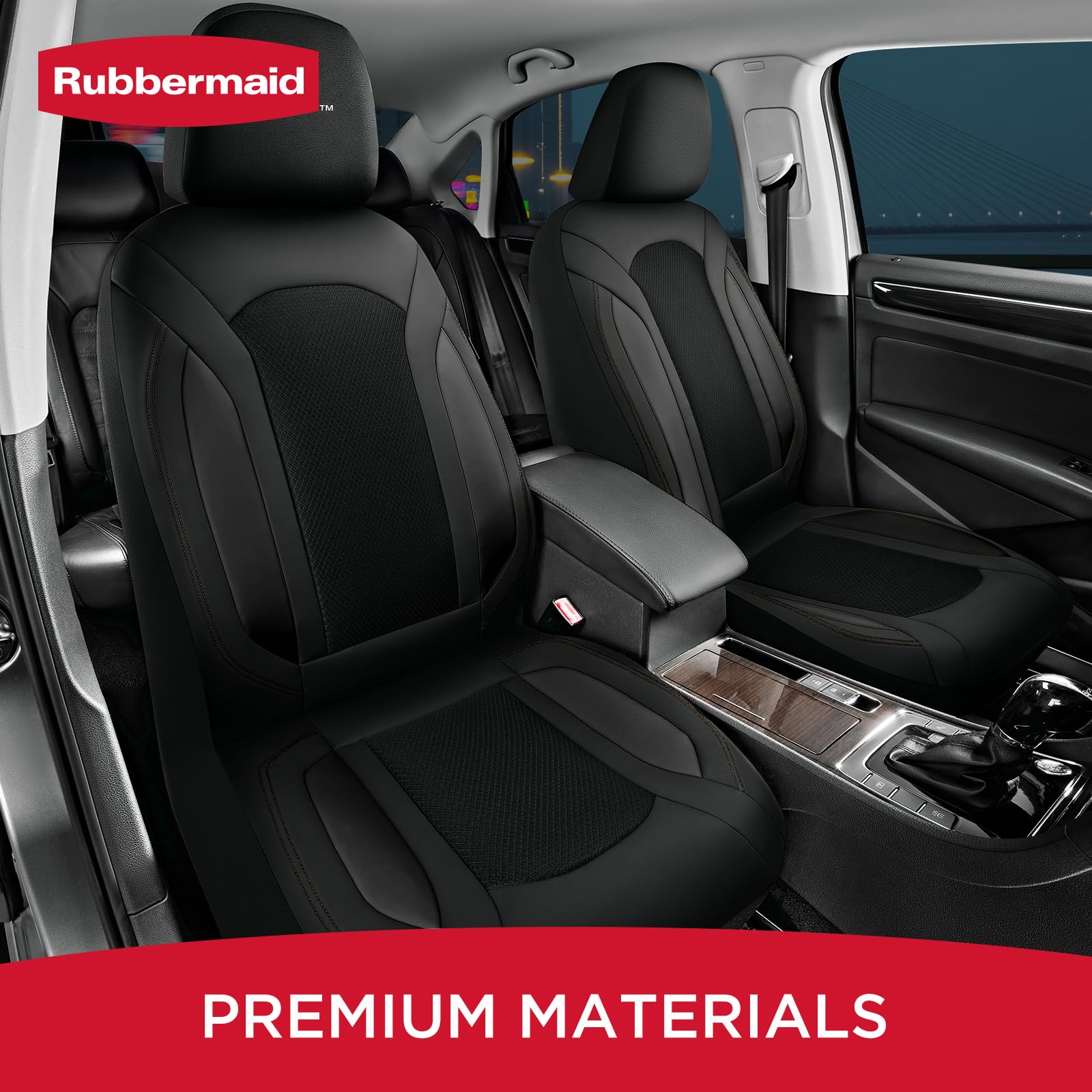 Rubbermaid Leather Mesh Car Seat Covers, Breathable Air Mesh Front Seat Cover, Universal Fit Slip-on Design, Airbag Compatible, Automotive Seat Protector for Most Cars, SUVs, Trucks, Vans-Black
