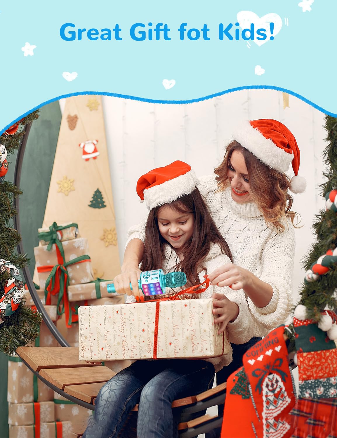 Amazmic Kids Karaoke Microphone Machine Toys for Girls Bluetooth Microphone with LED Light, Christmas Birthday Gift for Girls Boys 3 4 5 6 7 8 9 10 11 12 Year Old Kids Toys(Blue)