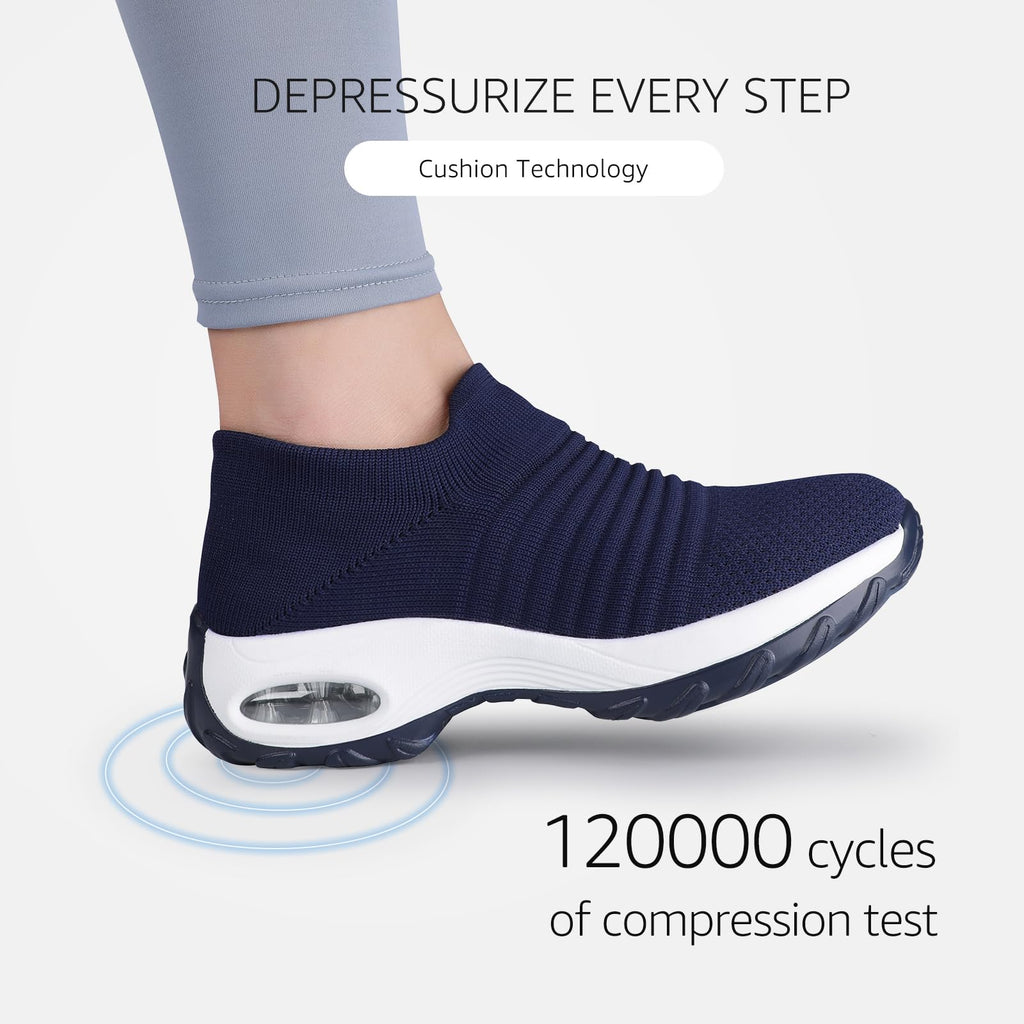 STQ Walking Shoes Women Slip on Sneakers Tennis Work Non Slip Arch Support Orthopedic Comfortable Nursing Plantar Fasciitis Breathable Mesh Fashion Ladies Navy 8