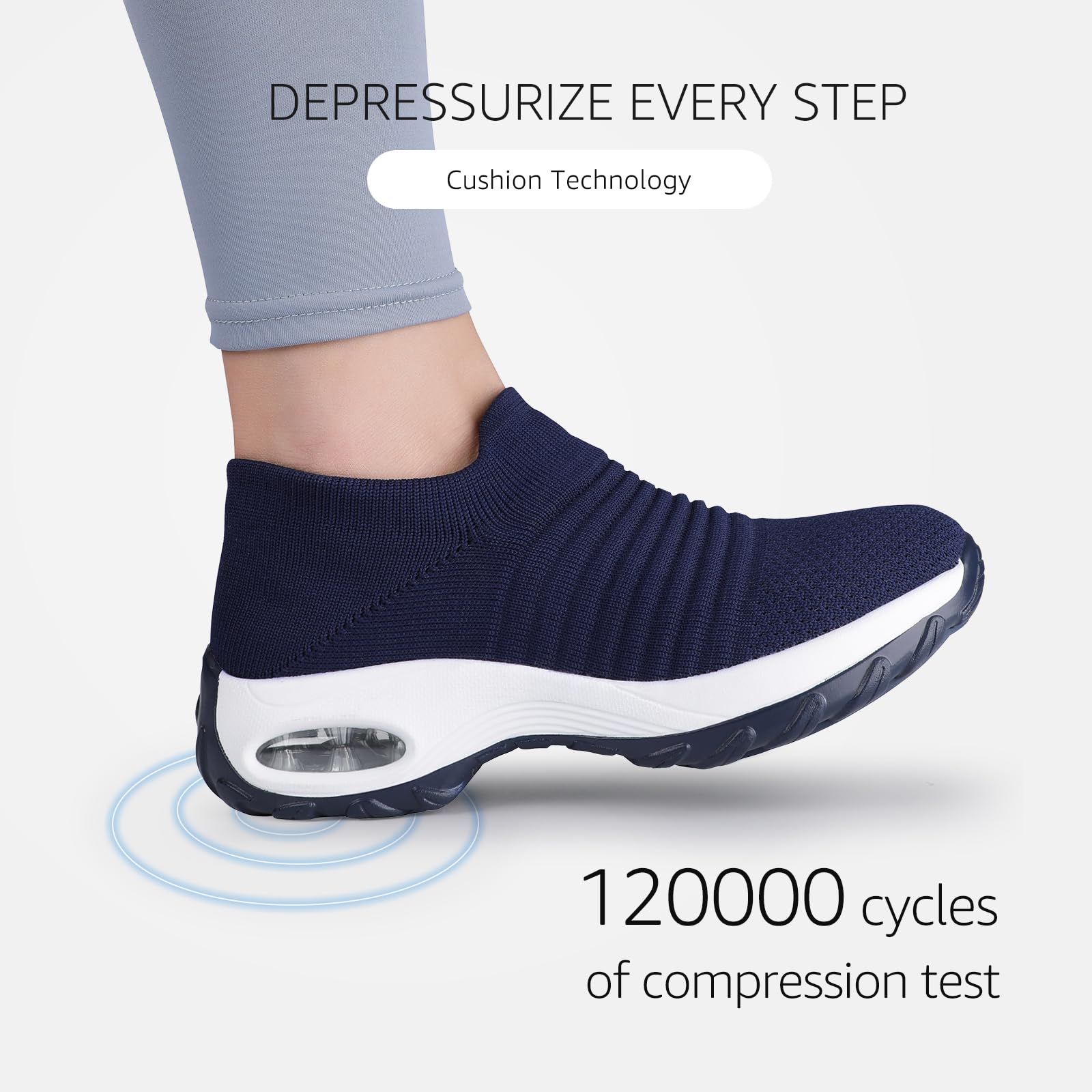 STQ Walking Shoes Women Slip on Sneakers Tennis Work Non Slip Arch Support Orthopedic Comfortable Nursing Plantar Fasciitis Breathable Mesh Fashion Ladies Navy 8