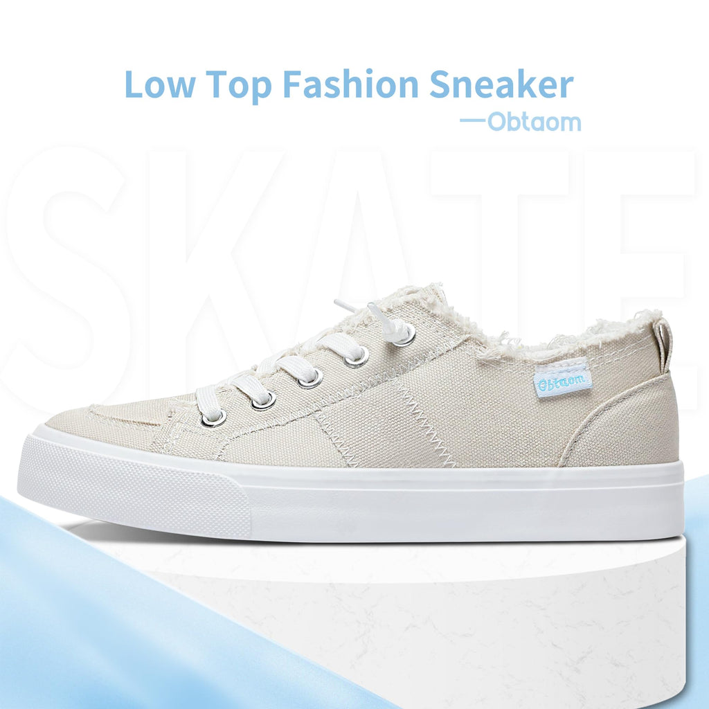 Obtaom Women's Play Fashion Sneaker Comfortable Canvas Slip on Shoes Washed Canvas Flats（Beige US9）