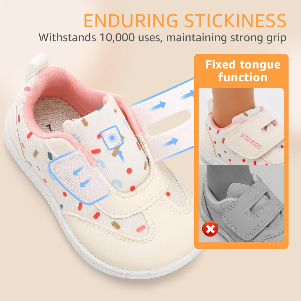 STQ KIDS Toddler Wide Toe Box Shoes Girls Barefoot Shoe Girl Sneakers Little Kids Walking Running Tennis Athletic Shoes Non-Slip Zero Drop Breathable School Sneaker Beige Infant Size 3