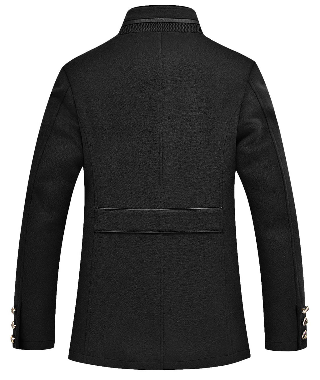 chouyatou Men's Gentle Band Collar Single Breasted Wool Blend Pea Coat (10Black, Small)