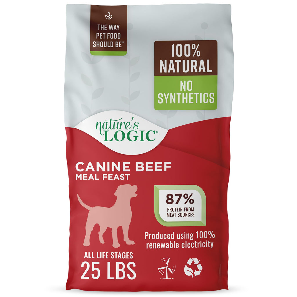 Nature's Logic Dry Dog Food - 100% Natural - No Synthetics - for All Ages, Sizes, Breeds - Free from Common Allergens, High Protein - Beef Meal Feast, 25lbs