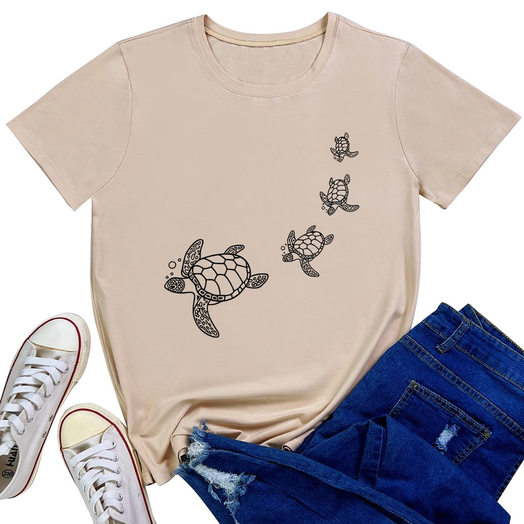 LOOKFACE Women Turtle Graphic Printed Tshirts Cute Funny Tees Apricot Large