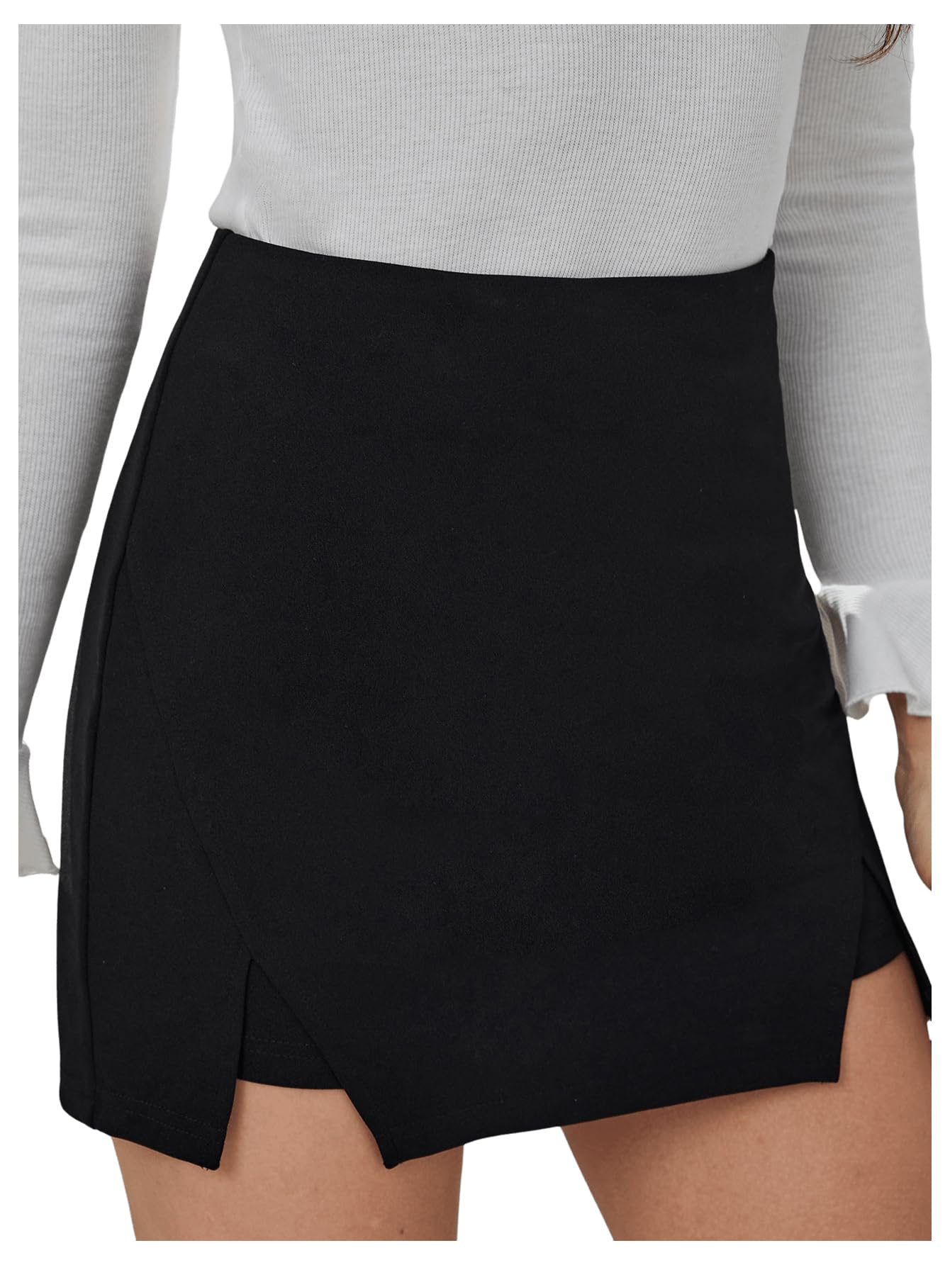 WDIRARA Women's High Waist Split Hem Mini Skirt Side Slit Bodycon Skirts Black L