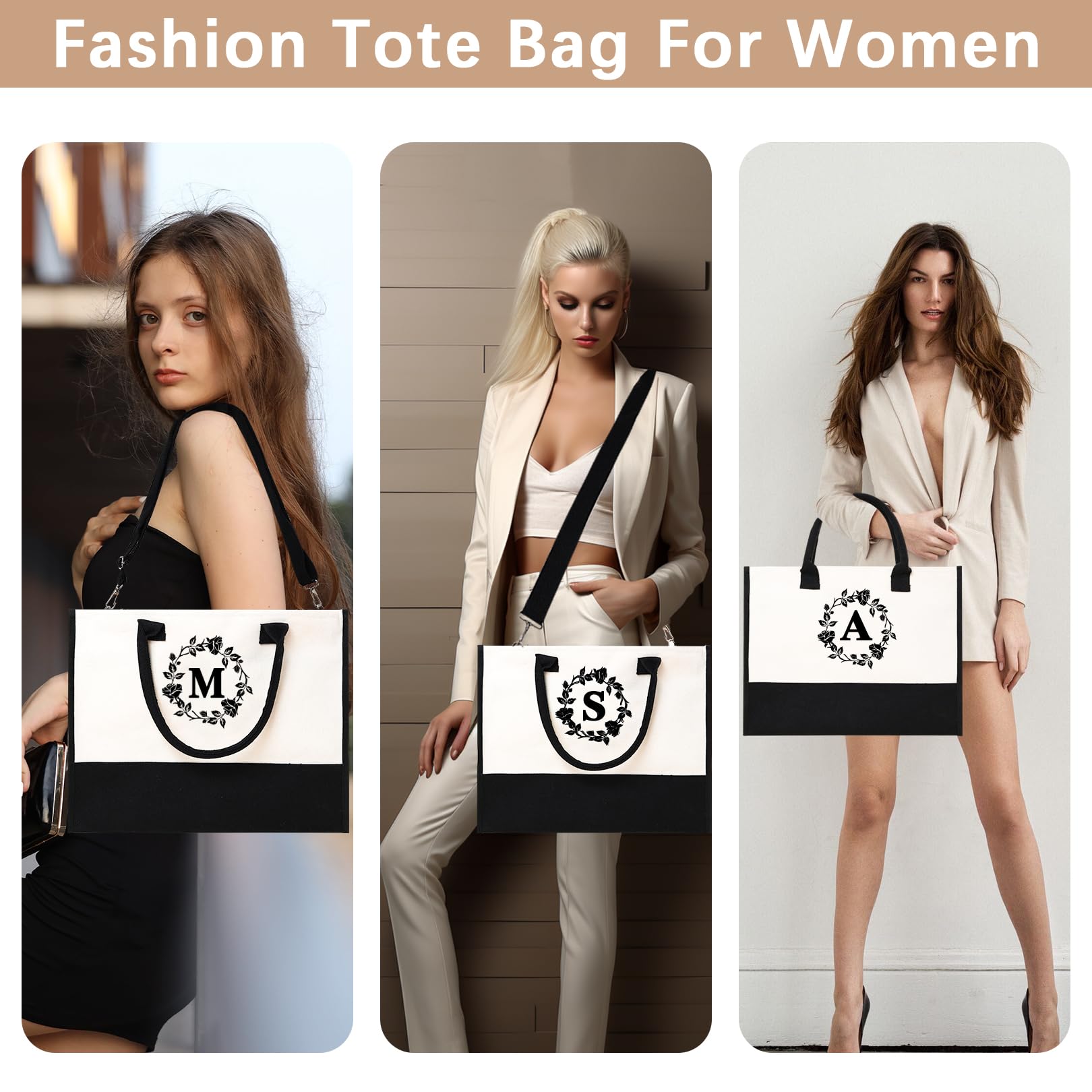 Adoryoung Monogram Personalized Initial Canvas Tote Bags for Women, Double-sided Embroidery Monogrammed Tote Bags Gifts for Women, Canvas Beach Bag (K)