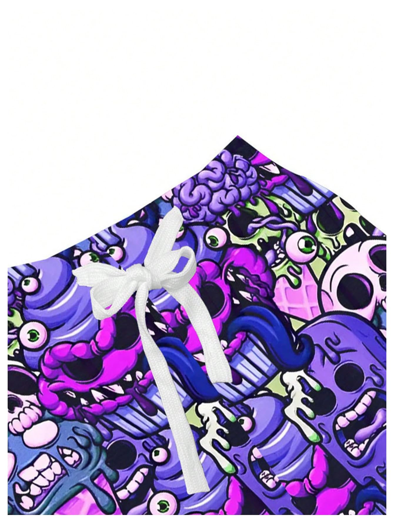 WDIRARA Men's Cartoon Skull Print Swim Trunks Drawstring Elastic Waist Beach Shorts Violet Purple Large