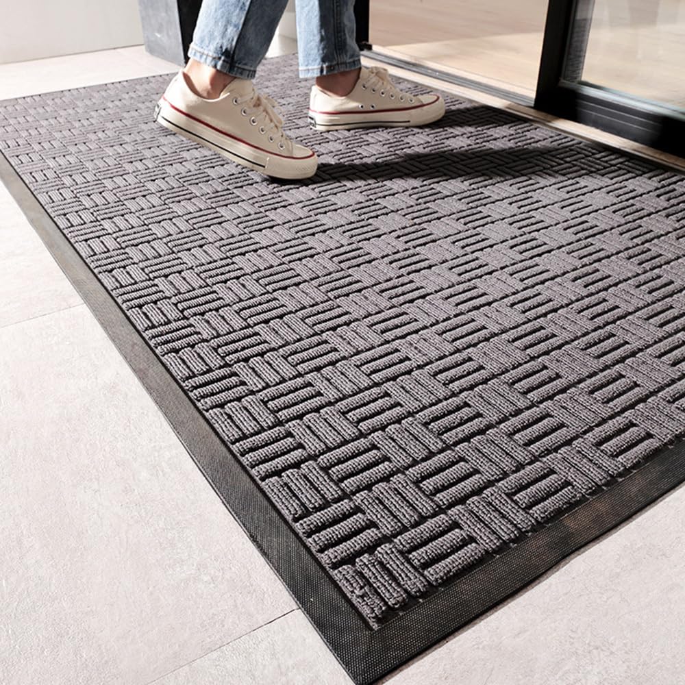 MATZEN Block Pattern Doormat, Heavy Duty Indoor Outdoor Entrance Mat, Non-Slip Rubber Base, Waterproof Dirt Trapping Floor Mat for Front Door, Office, Store, 29.5x17.7, Grey