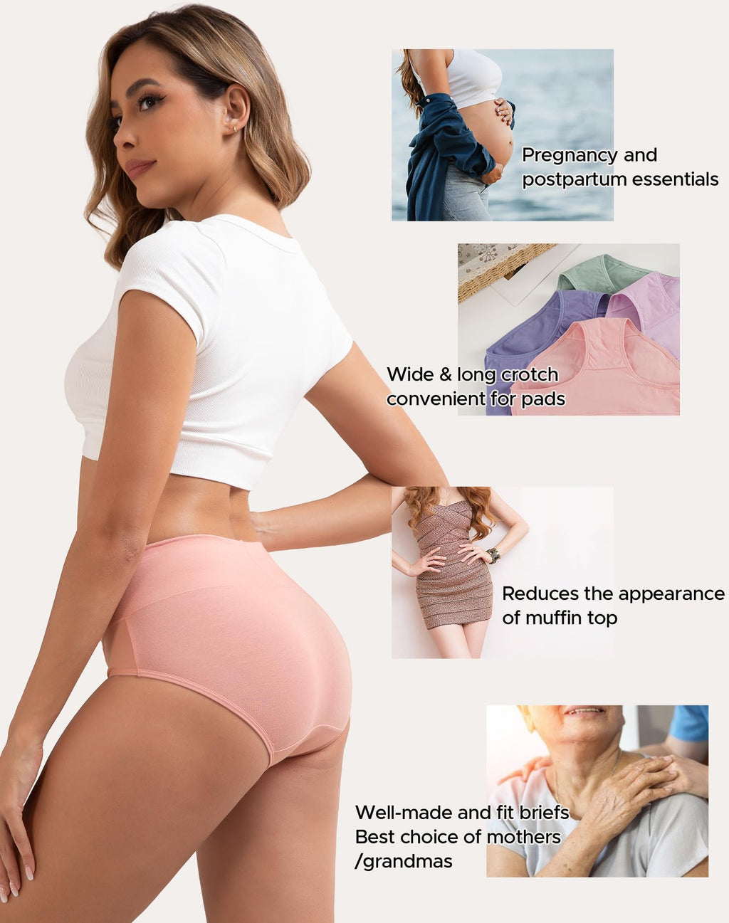 INNERSY Women's Cotton Underwear High Waist Ladies Briefs Full Coverage Panties 4-Pack(Macaron,Medium)