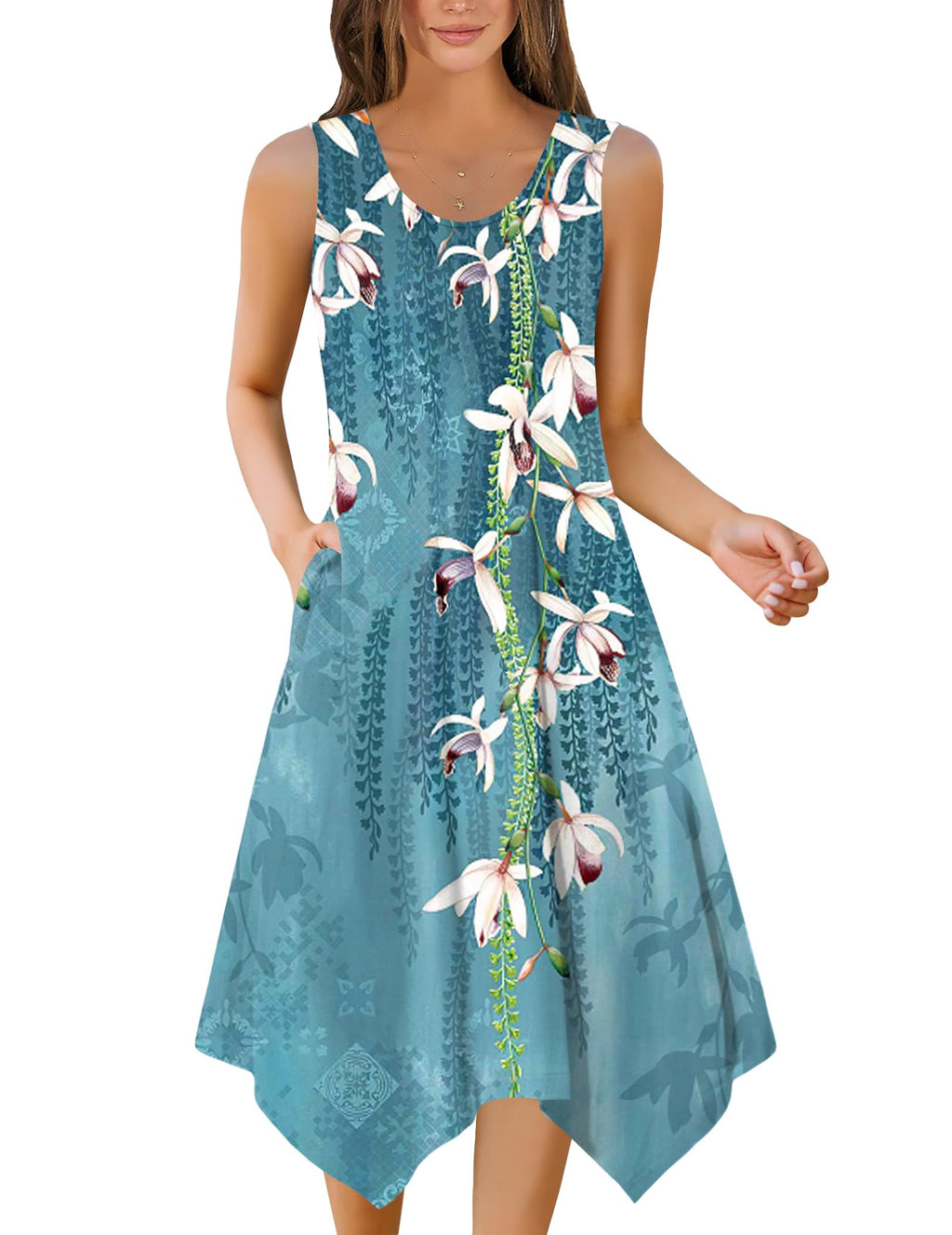 Zeagoo Dresses for Women 2026 Flroal Tshirt Sundress Wedding Guest Dress Party Dress Aline Flowy Dress Sleeveless Loose Summer Shift Dress