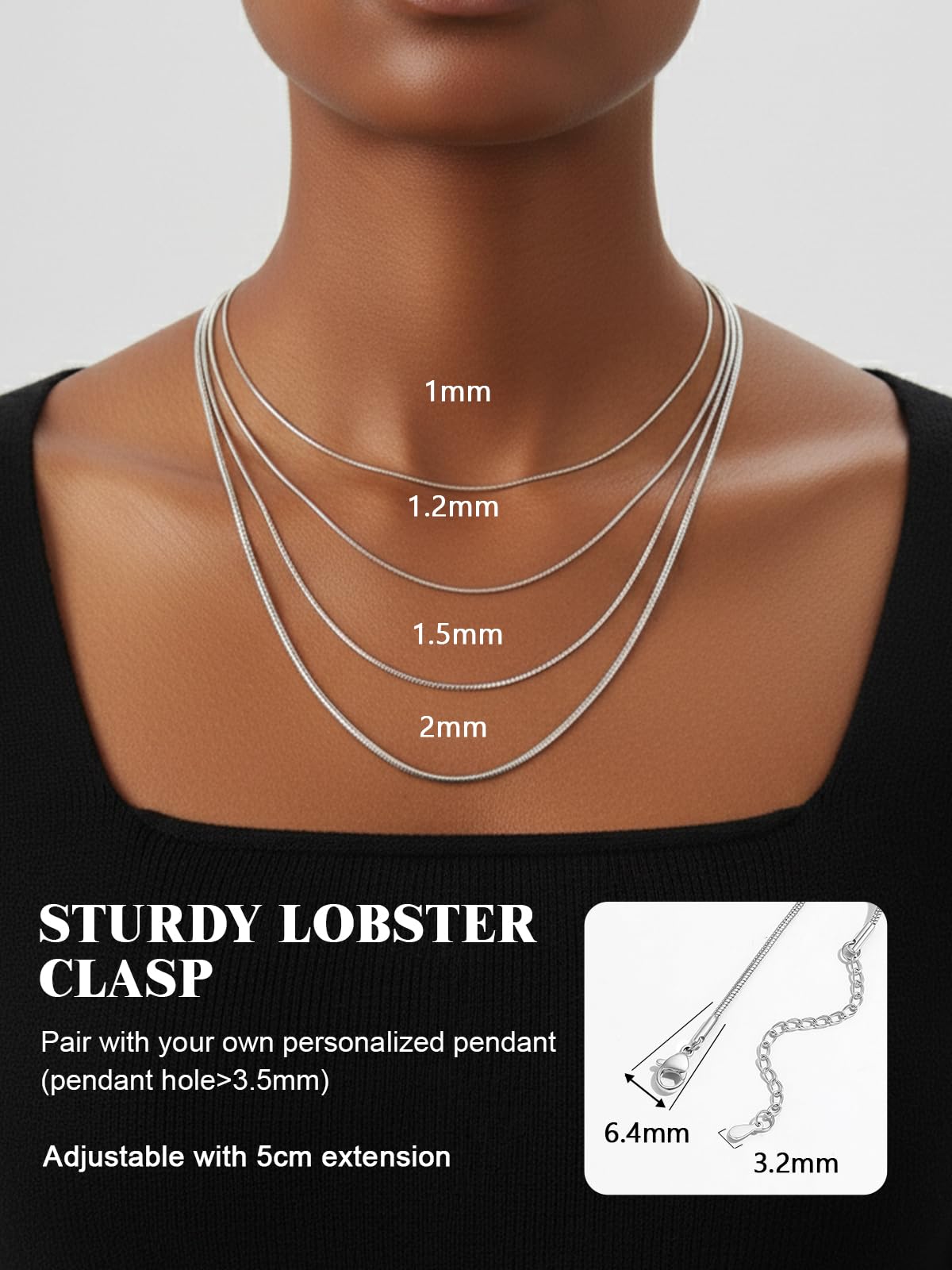 FOCALOOK 1.5mm Snake Chain Stainless Steel Silver Chain Necklace for Women Men, Smooth Hypoallergenic Necklace Chains Gift 28 Inch