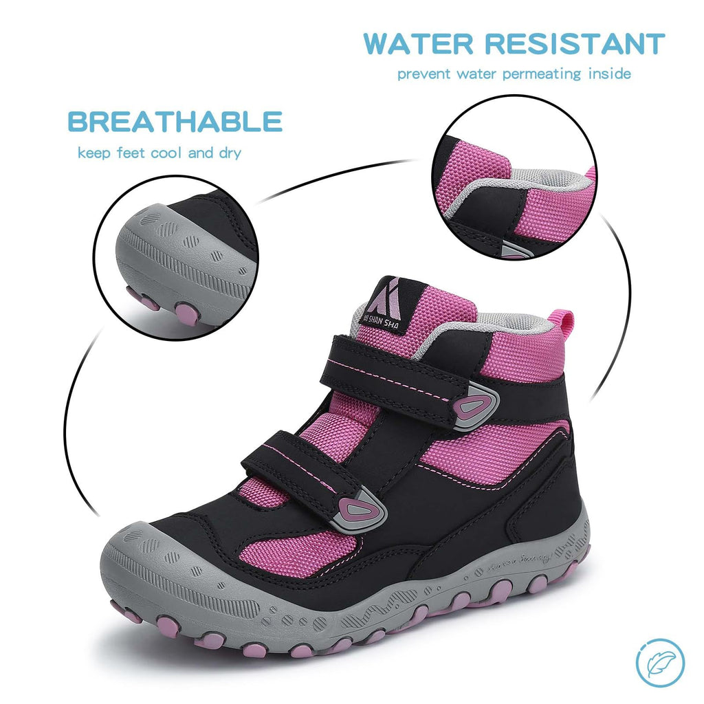 Mishansha Kids Hiking Boots for Little Boys Climbing Shoes Girls Boys Sneaker Hook and Loop Fastener Hiking Boots Outdoor Anti-Slip Boots Black/Rose/Gray 12 little_kid