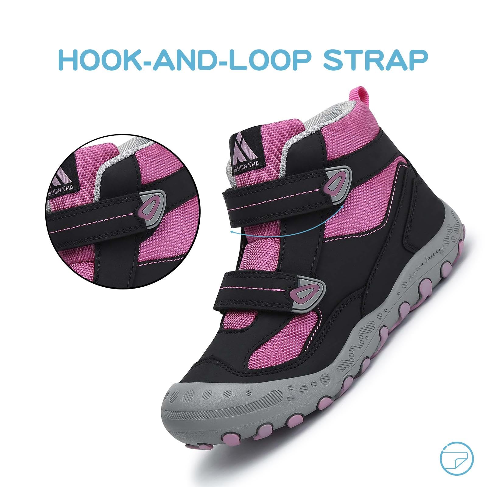 Mishansha Kids Hiking Boots for Little Boys Climbing Shoes Girls Boys Sneaker Hook and Loop Fastener Hiking Boots Outdoor Anti-Slip Boots Black/Rose/Gray 12 little_kid