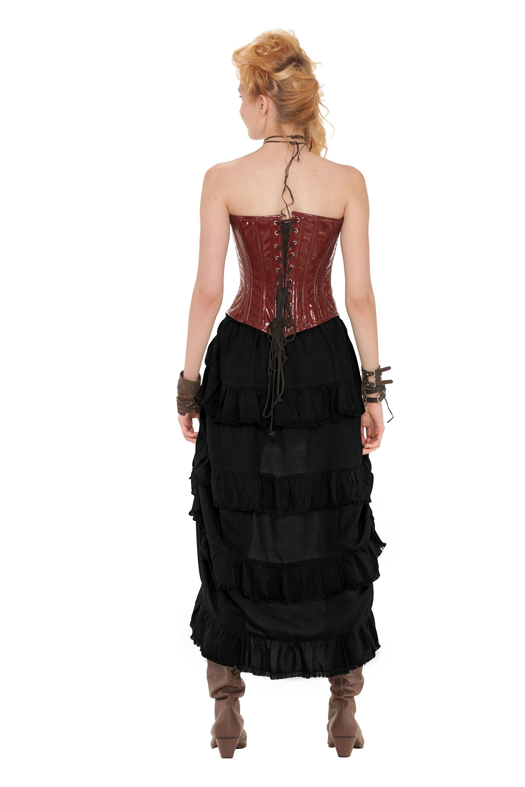 ThePirateDressing Steampunk Victorian Cosplay Costume Womens Gothic High-Low Show Girl Skirt with Shredded Raw Edges C1379-Black-S