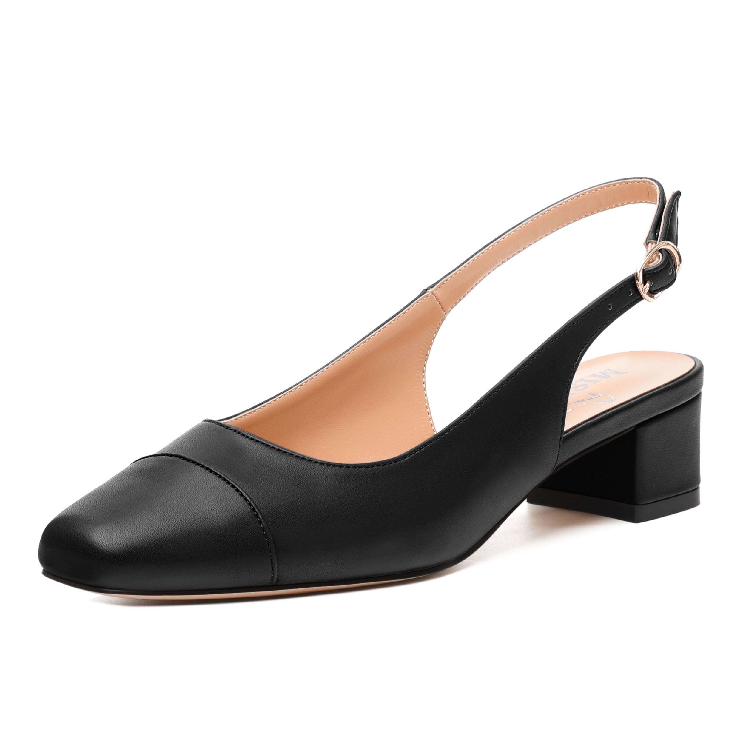 MISEZOXI Womens Sqaure Toe Block Heel Slingback Pumps Black Matte Size 5