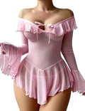 Avidlove Women Lingerie Mesh Babydoll Long Sleeve Lingerie For Women Sexy Outfits For Women (Pink, XX-Large)