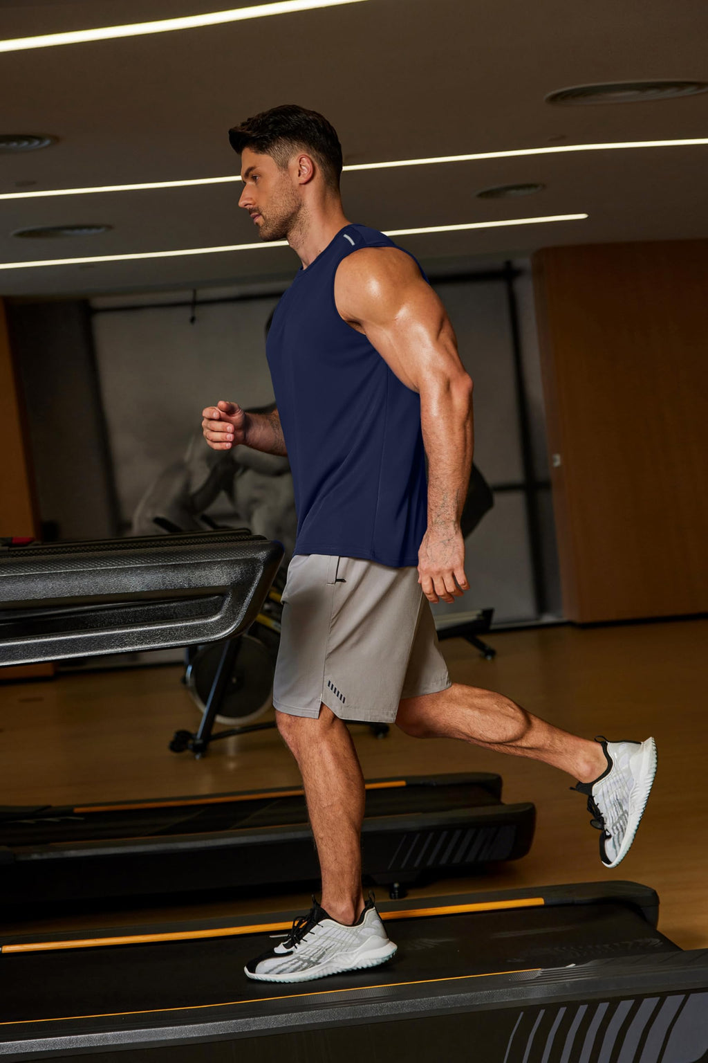 COOFANDY Men Workout Tank Tops Sleeveless Fitness Shirt Navy Breathable Mesh Athletic Tanks Running Tee Shirts Large
