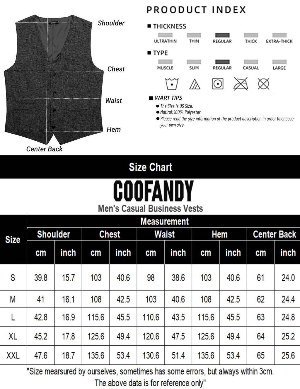 COOFANDY Men's Herringbone Tailored Waistcoat Single Breasted Classic Dress Vest Grey Large