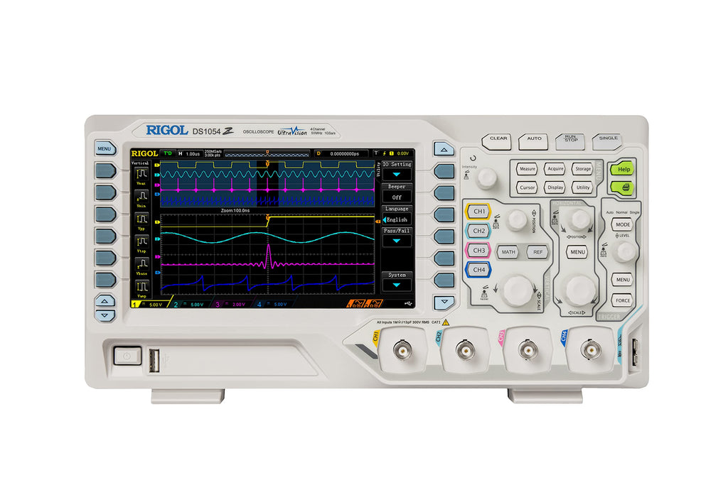 Rigol Digital Oscilloscope DS1054Z 50 MHz 4-Ch 1 GSa/s 24 Mpts 30,000 wfms/s UltraVision 7" 800x480 Intensity Display, 60,000-Frame Record/Playback, Serial Decode UART I2C SPI for Debug & Education