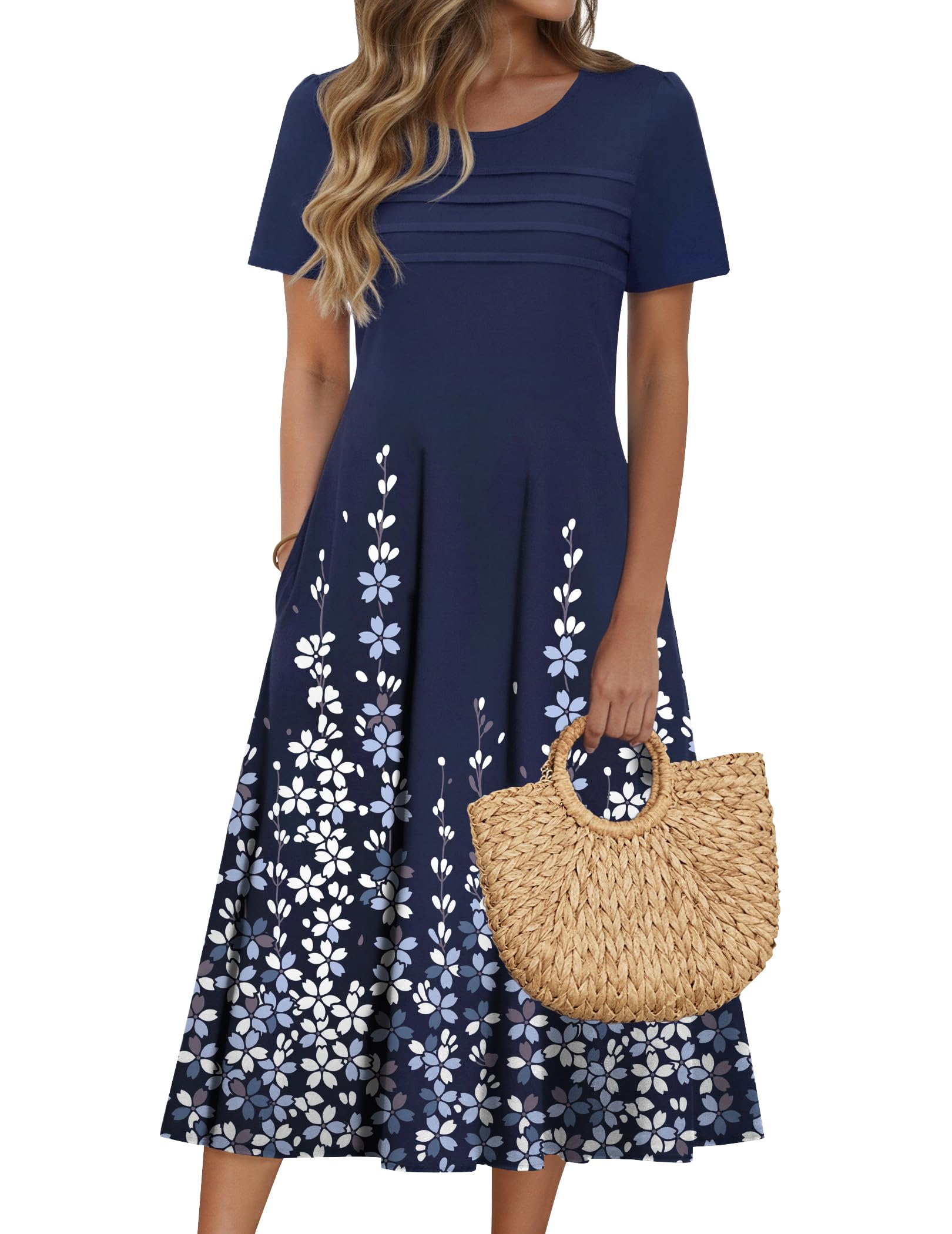 Zeagoo Summer Dresses for Women Beach Wedding Guest Petite Dresses Midi Dresses for Women Sundresses for Women 2026 Womens Cotton Dress Cotton Summer Dress Navy XL