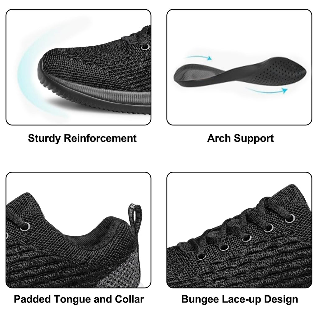 AMANSSE Men's Walking Shoes Non Slip Running Sneakers Lightweight Breathable Tennis Shoes Workout Athletic Sneakers Black Size 10.5
