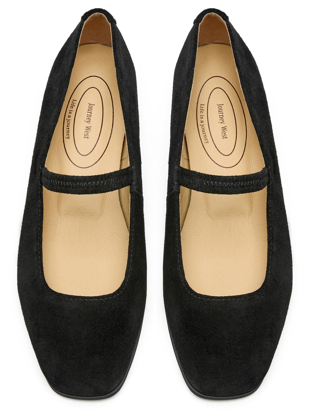 Journey West Women's Lightweight Comfortable Suede Mary Jane Flats, Comfortable Slip On Walking Shoes, Premium Business Casual Dress Shoes Black US 5.5