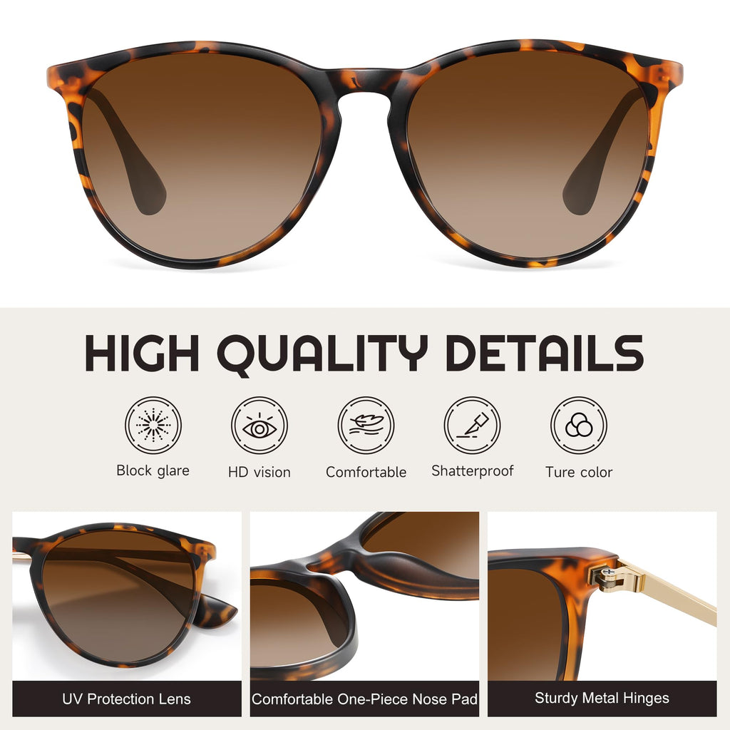 Vcarsian Polarized Sunglasses for Women - Vintage Round Sun Glasses Classic Retro Trendy Style with UV Protection Lightweight Frame