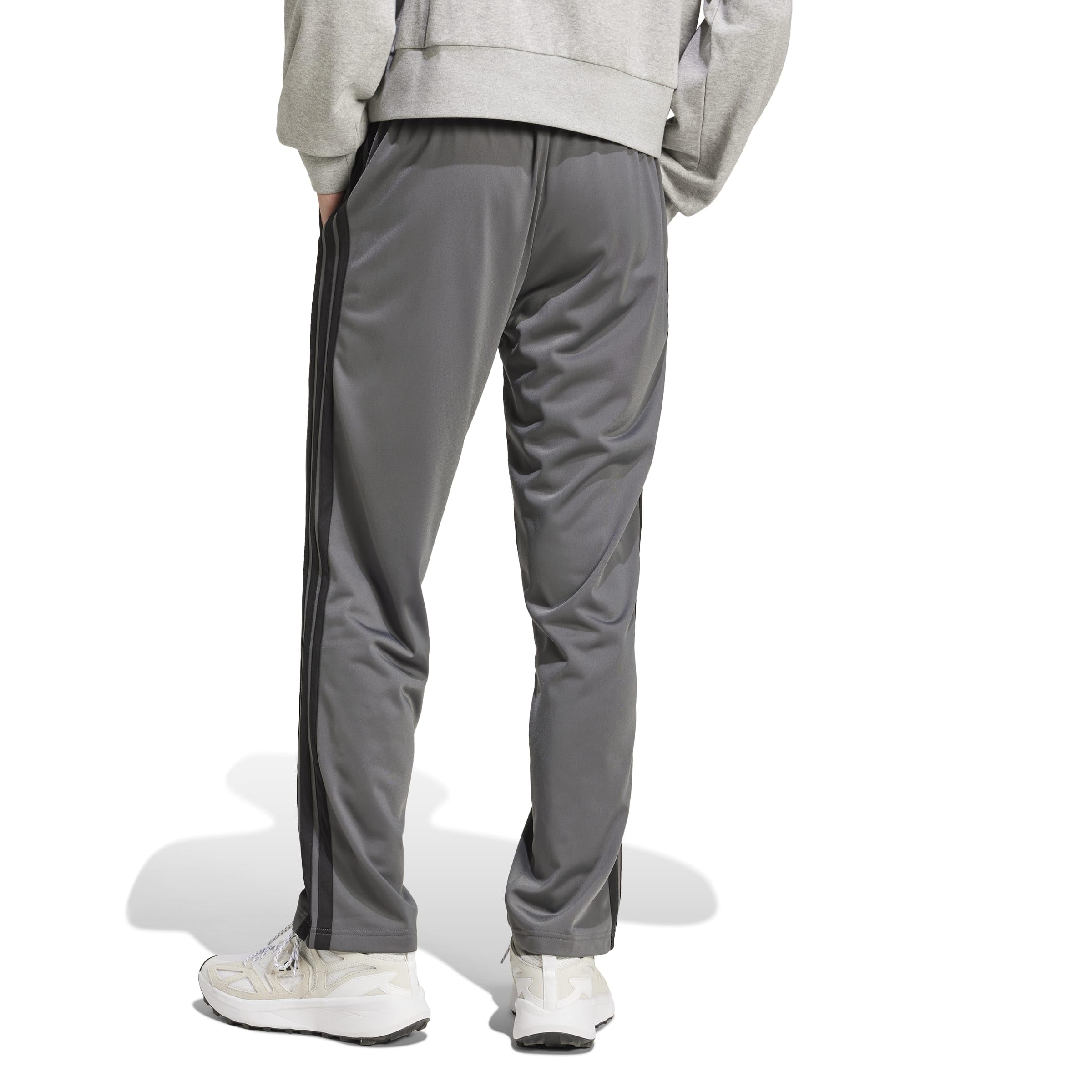 Adidas Mens 3-Stripes Tricot Regular Fit Open Hem Sportswear Track Pants, Solid Grey, Small