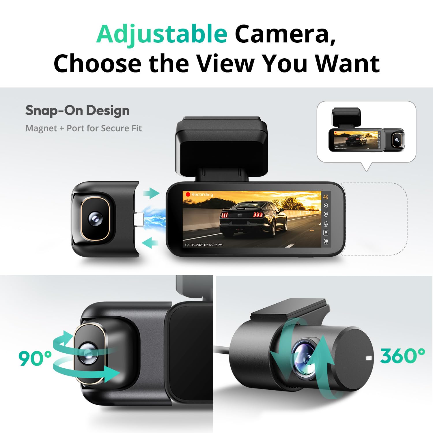 BOTSLAB 3 Channel Dash Cam 4K with 128GB Card, 3.18" Touch Screen, Voice Control, 4K Dash Cam Front and Rear Inside Loop Recording, 5.8GHz WiFi, GPS, Night Vision, WDR, Parking Mode
