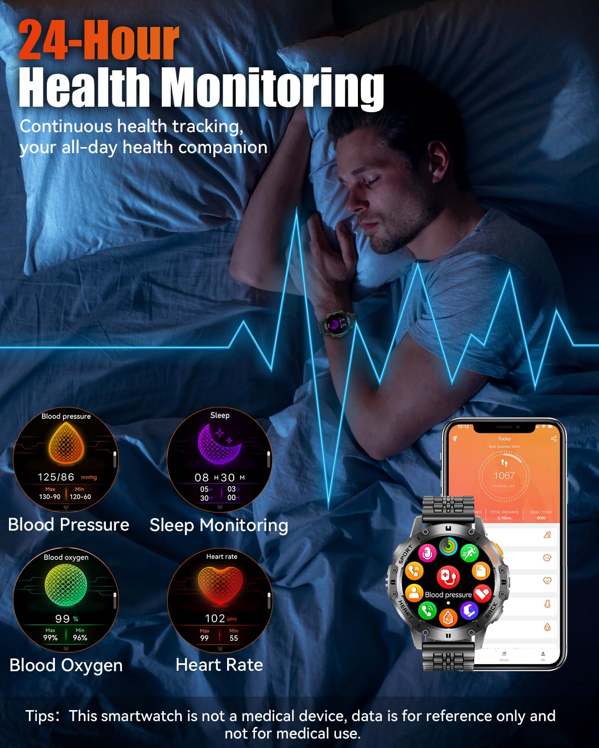 PODOEIL 1.43" AMOLED Smart Watch for Men with Flashlight, Bluetooth Calling, 110+ Sports Modes, IP68 Waterproof Fitness Tracker with 530mAh Battery, Heart Rate/SpO2/Sleep Monitor, Android & iOS