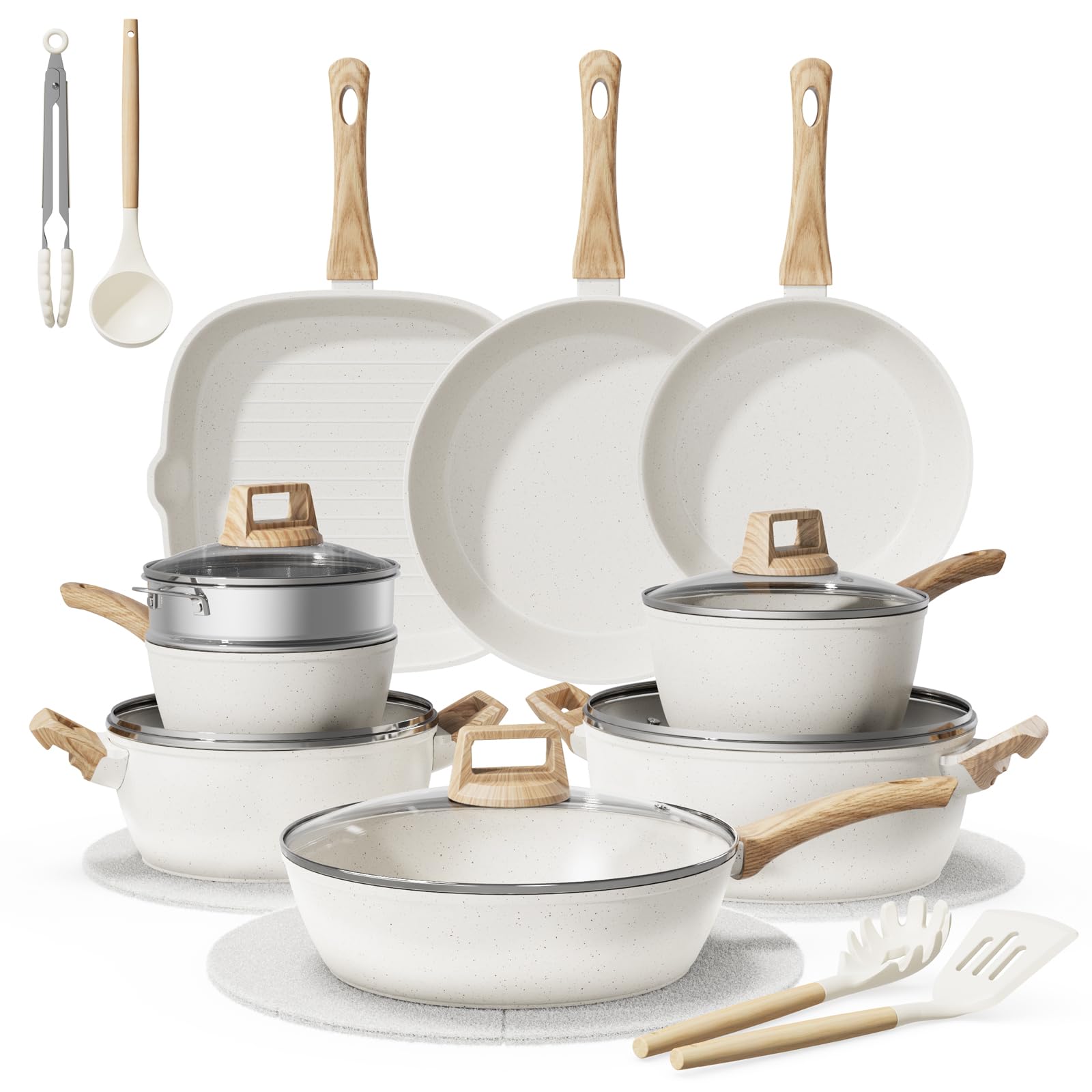 24-Piece Pots and Pans Set Non Stick, Titanium-Reinforced Ceramic Cookware Set, Long-Lasting Nonstick, PFAS-Free, Induction Compatible, Complete Kitchen Set for Everyday Cooking