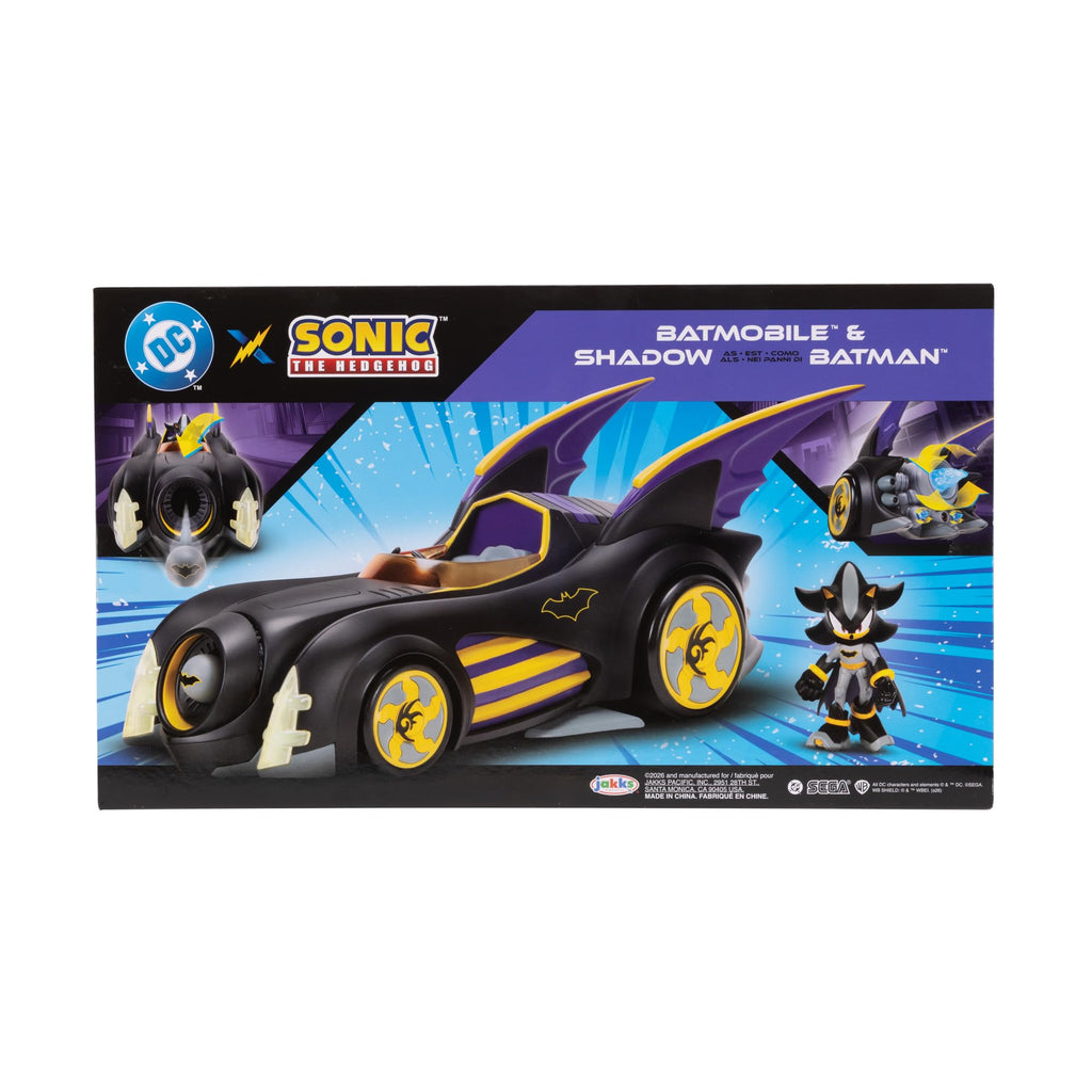 DC X Sonic Batmobile Shadow-fied! with Cool 2.5 Inch Shadow Action Figure as Batman, from The DC x Sonic The Hedgehog Comic Book Series - A Collector's Must Have!