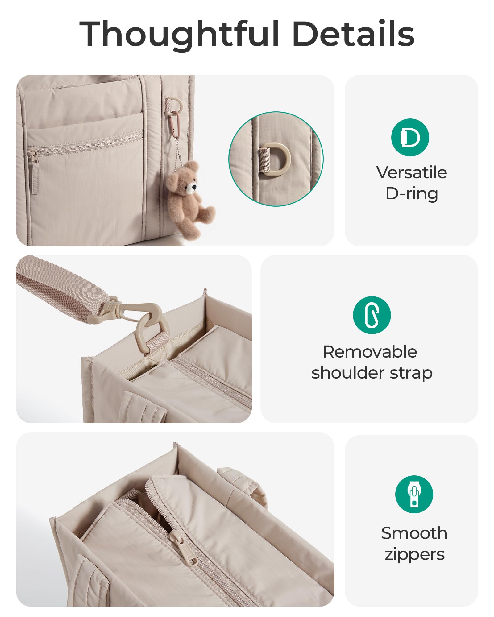 BAGSMART Boxy Tote Bag for Women, Crossbody Bag with Zipper, Crush Bow Purses for Travel Work College, Tan, Large