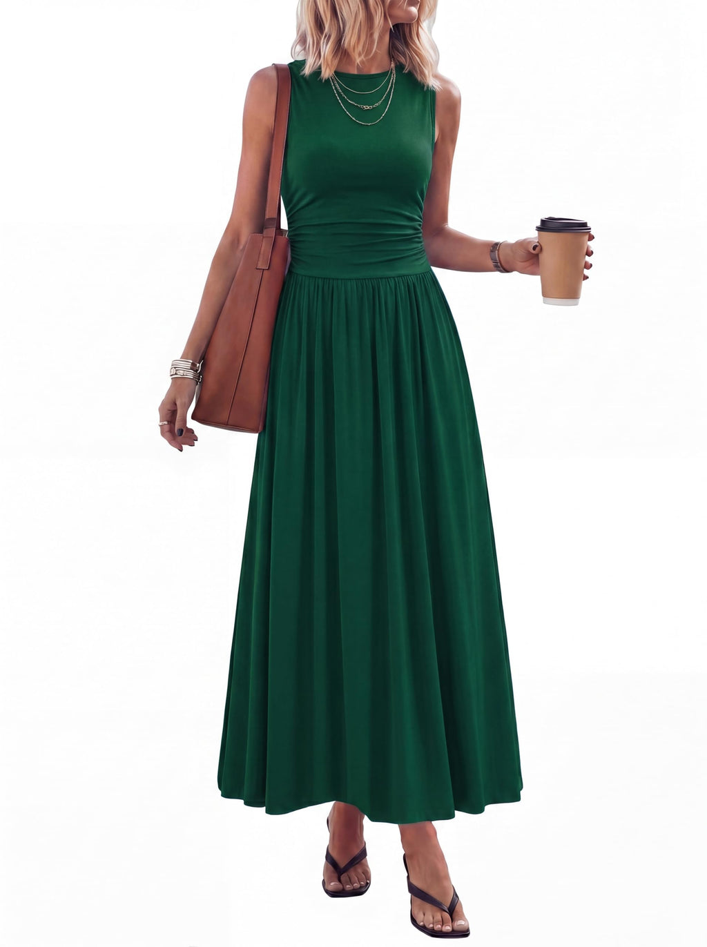 PRETTYGARDEN Summer Maxi Dresses for Women 2026 Sleeveless A Line Flowy Long Casual Sundress Wedding Guest Fashion Clothing (Green,Medium)