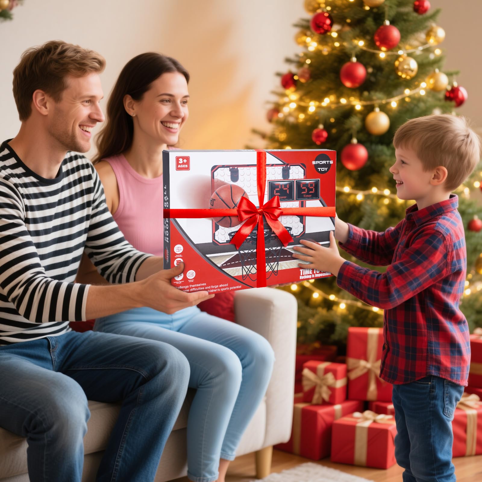 Figbush Basketball Hoop Indoor for Kids(4-12 Years Old), Over The Door Basketball Hoop with Scoring, Countdown and Music Accompaniment, Christmas Toys