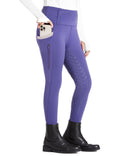 FitsT4 Sports Girls Riding Pants Full Seat High Waist Kids Equestrian Breeches Horse Schooling Tights Zipper Pockets Purple Size S