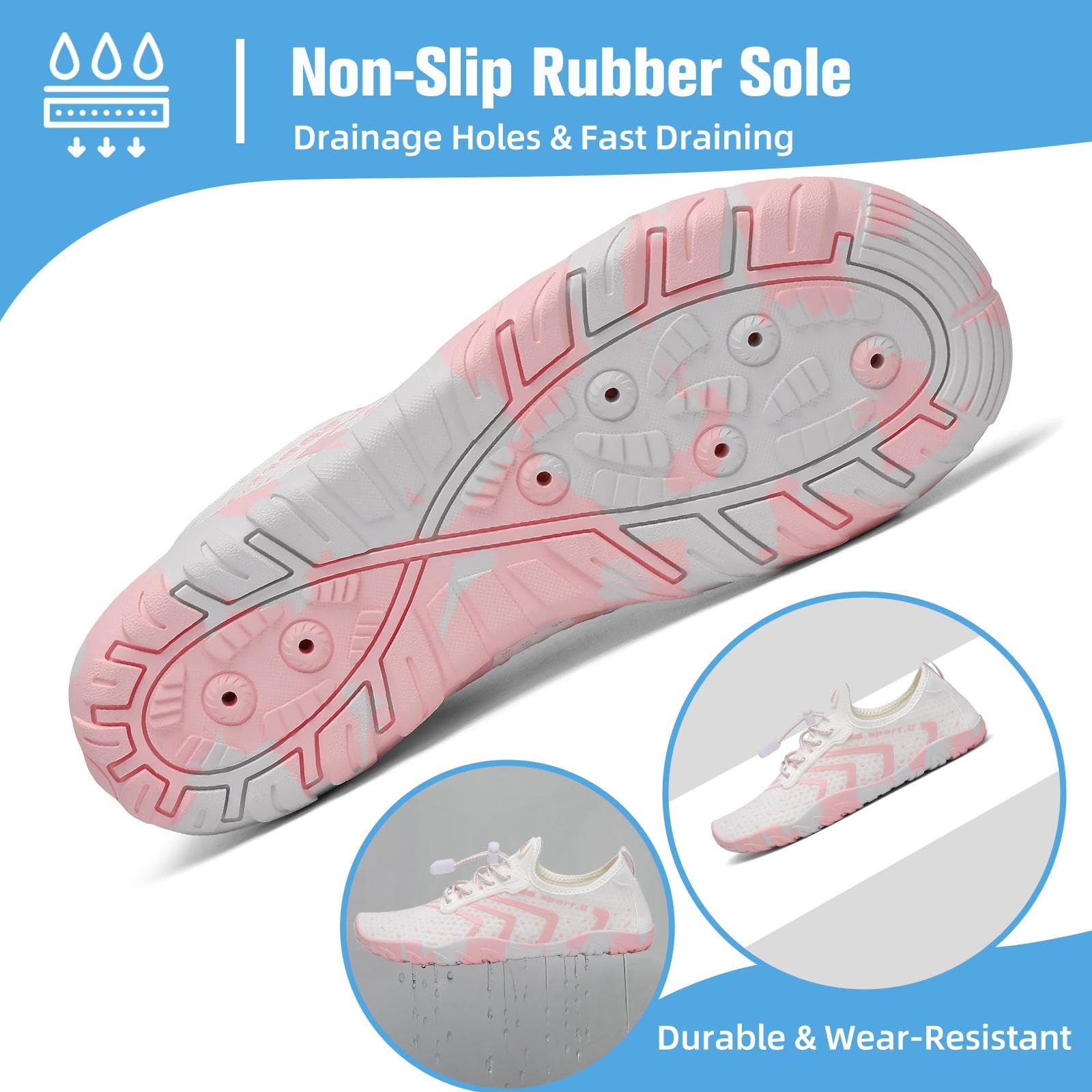 Mishansha Water Shoes for Women Men, Quick-Dry Barefoot Swim Shoes with Drainage Holes, Lightweight Aqua Shoe for Beach Pool River Boating Yoga Walking 6 Women/5 Men Light-Pink
