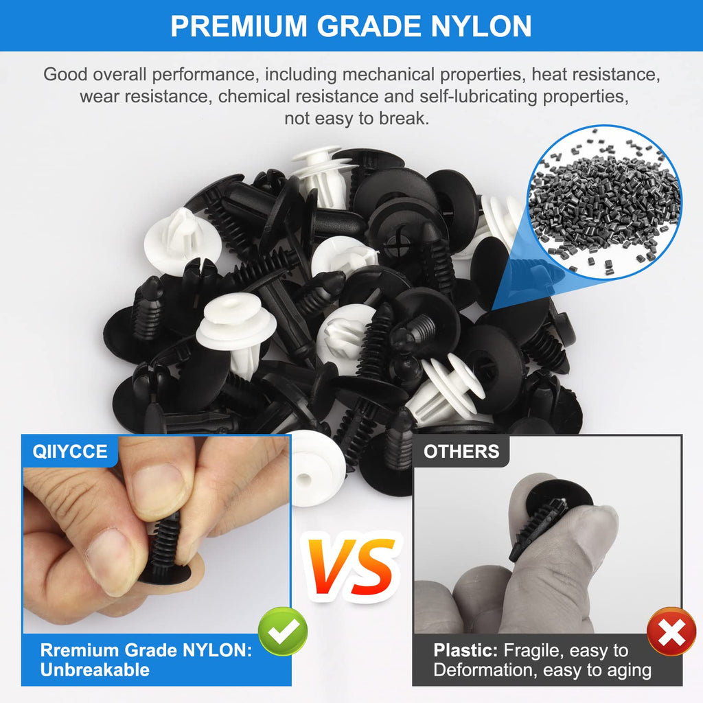 QIIYCCE 120PCS Car Clips & Plastic Rivets - 6 Popular Sizes, Fits Bumpers, Fenders & Most Car Models, Ideal for Body Fixing & Replacement