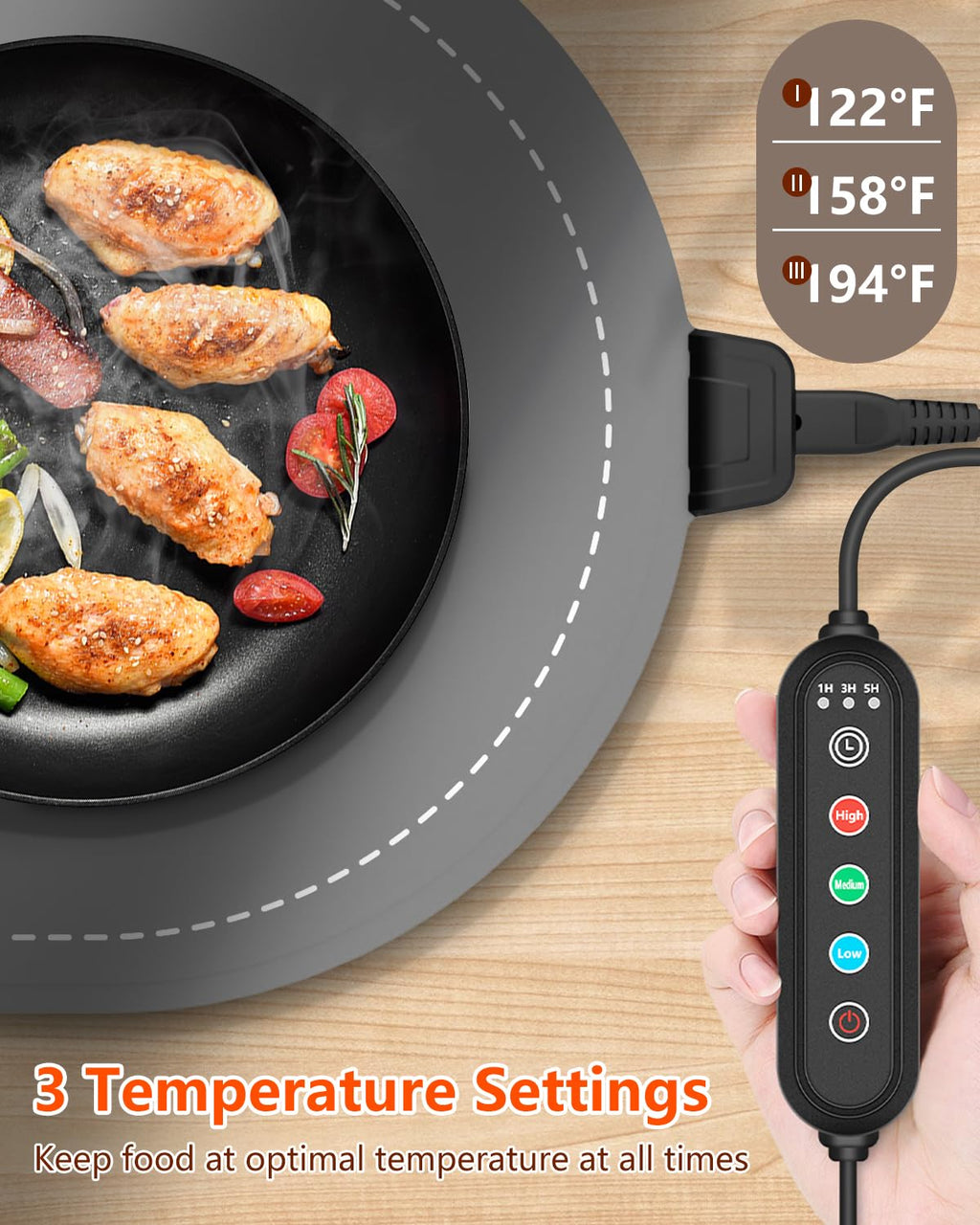 seenlast Warming Mat for Food with Adjustable Temperature Timer,10S Fast Heating Electric Food Warming Mat for Parties Buffet Daily,Food Heating Mat with Insulating Pad Raised Feet Protects Table