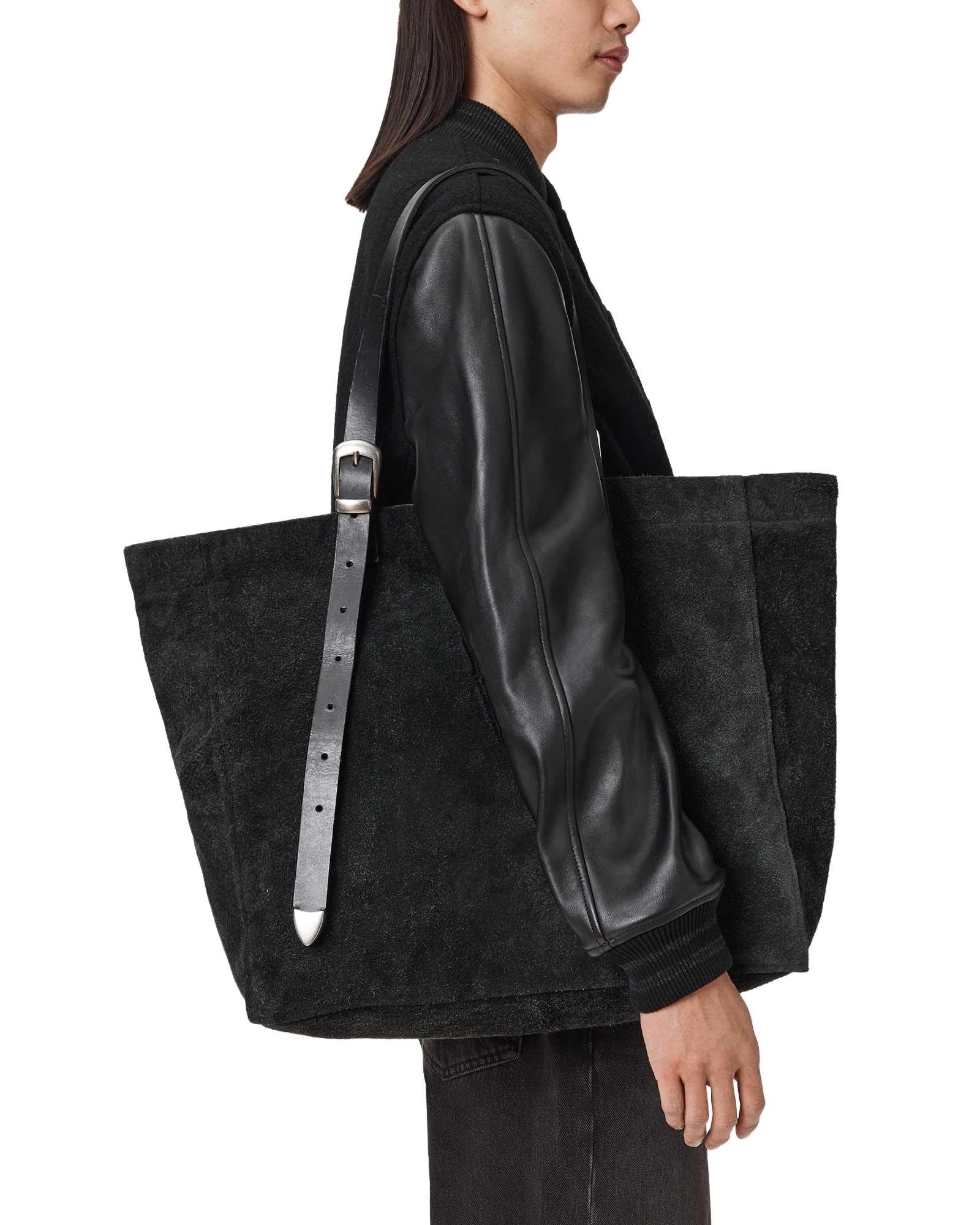 AllSaints Haven Suede Tote Black One Size